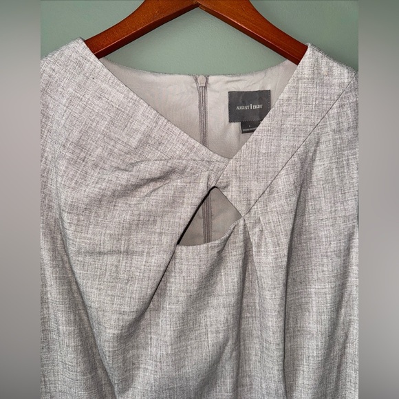August 1 Eight Gray / Tan Sleeveless Lined Sheath Dress Twist at Neck Career L - Picture 4 of 11